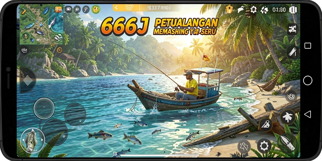 Tampilan menarik dari gameplay memancing di 666J.