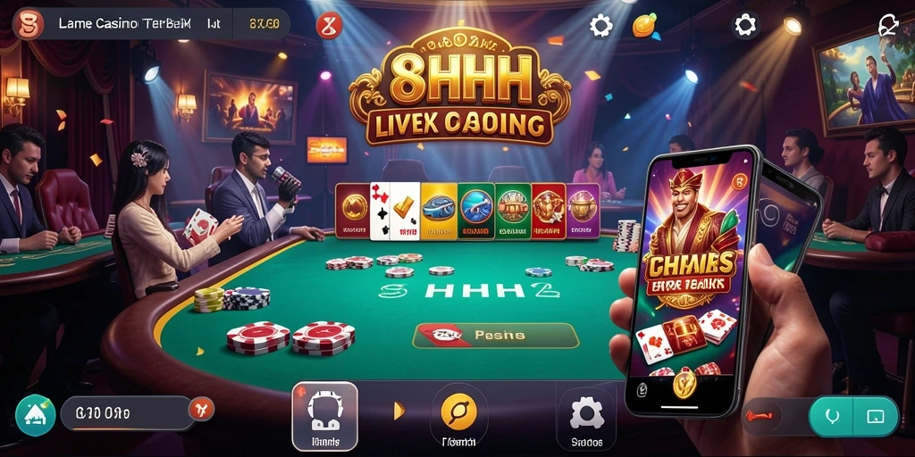 Screenshot gameplay Live Casino 8HHH yang menampilkan dealer profesional.