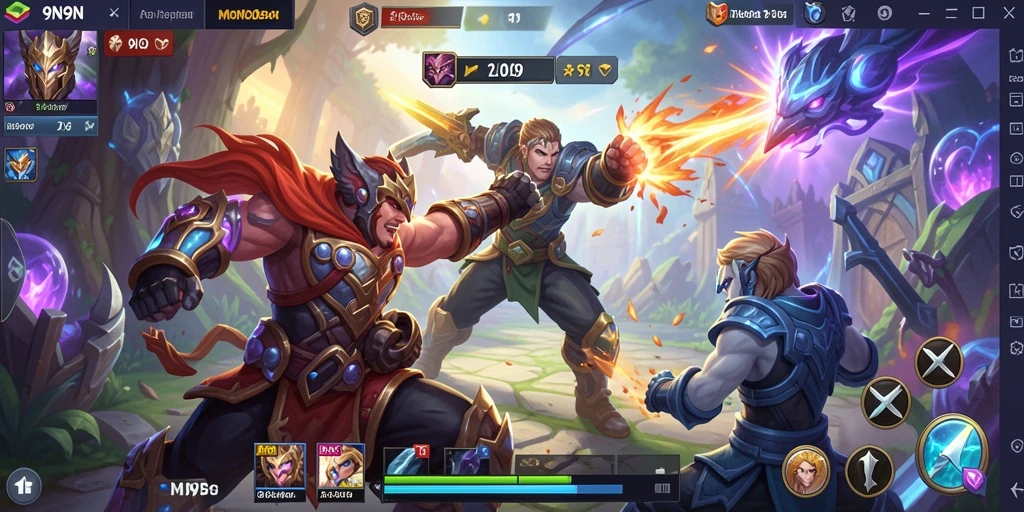 Screenshot gameplay seru dari 9N9N di arena MOBA.