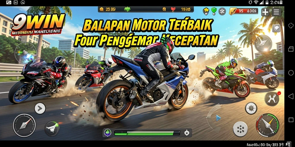 Screenshot yang menampilkan aksi balapan motor yang mendebarkan di 9WIN.