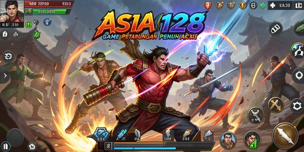 Tampilan gameplay <strong>ASIA128</strong> yang menampilkan pertarungan karakter epik.