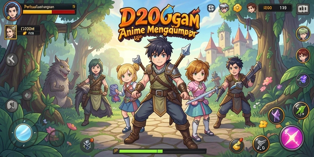 Screenshot D200M menampilkan karakter anime dengan aksi pertarungan yang mendebarkan.