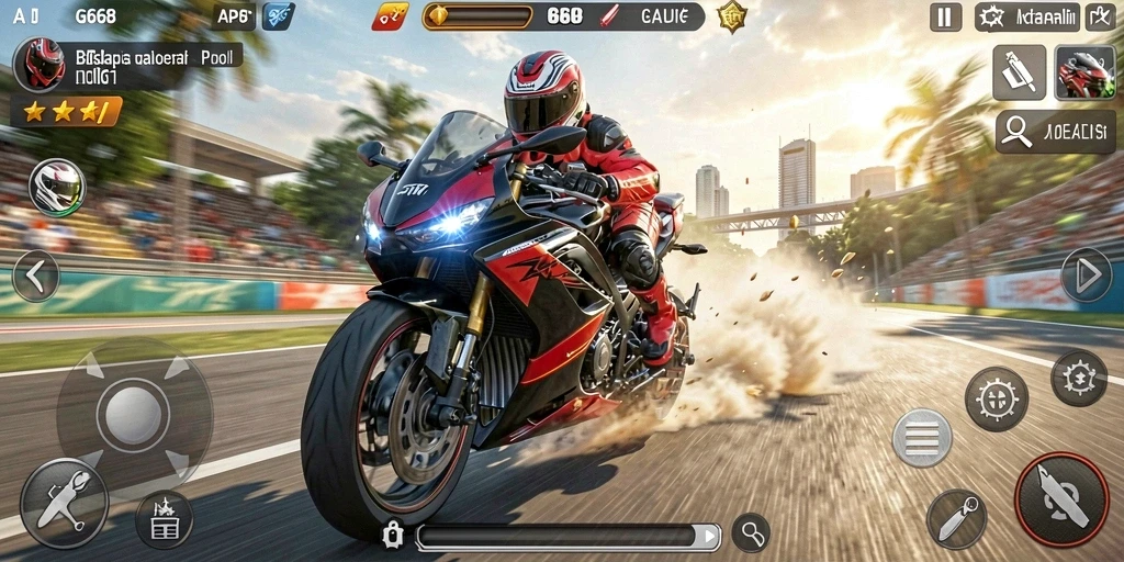 Screenshot G668 memperlihatkan kecepatan balapan motor yang mendebarkan.