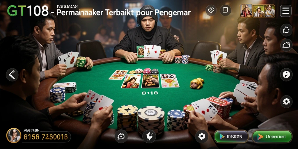 Tampilan screenshot <strong>GT108</strong> menampilkan momen menegangkan saat bermain Poker.