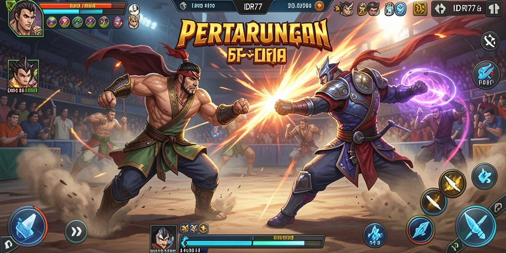 Tampilan gameplay mendebarkan dengan aksi pertarungan yang intens.