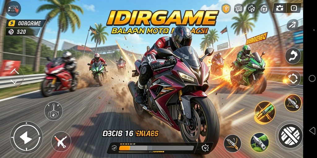 Tampilan gameplay seru dalam balapan motor di IDRGAME.