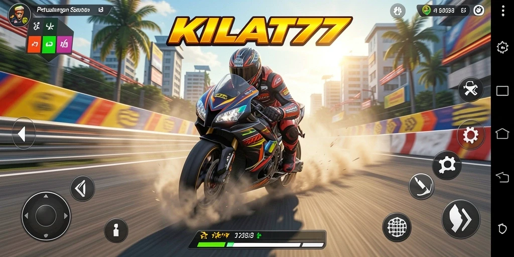 Gameplay KILAT77 yang seru di lintasan balapan motor.