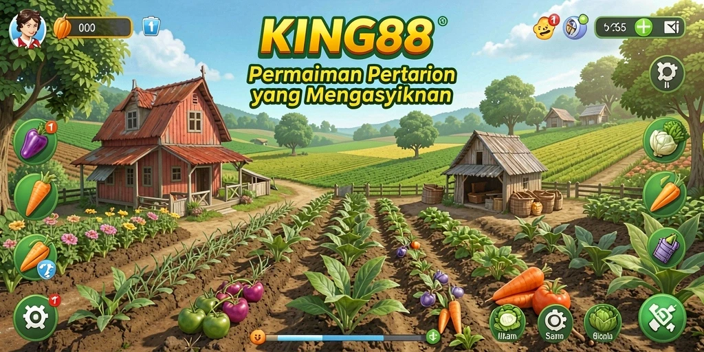 Tangkapan layar KING88 menampilkan gameplay pertanian yang seru dan interaktif.
