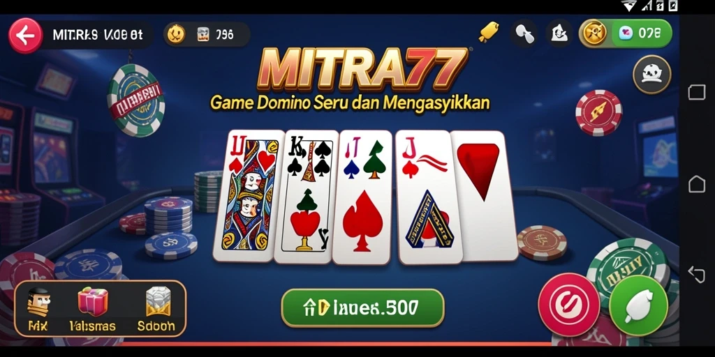 Screenshot gameplay MITRA77 menampilkan serunya bermain Domino dengan teman.