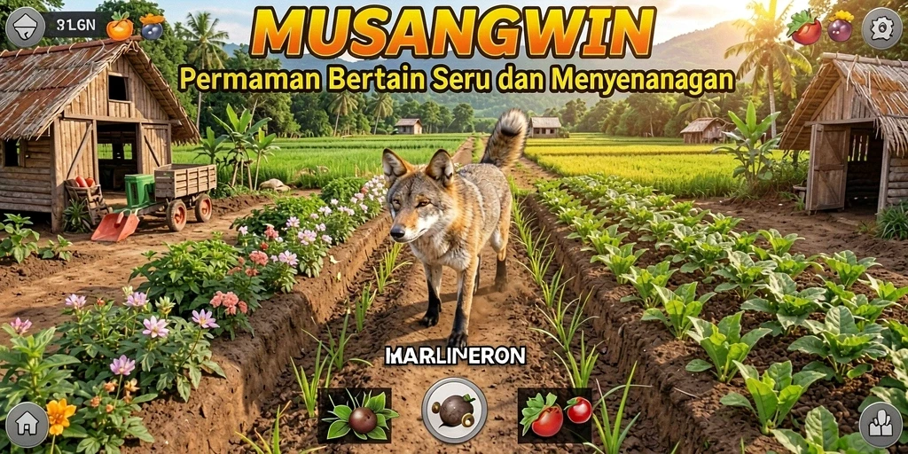 Tampilan gameplay <strong>MUSANGWIN</strong> dengan aktivitas pertanian yang menakjubkan.