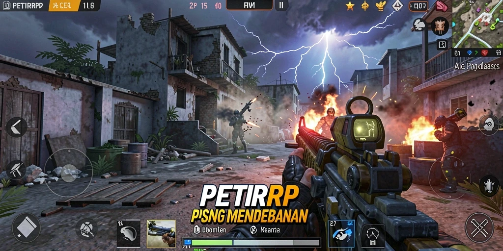 Screenshot MENARIK dari aksi gameplay FPS di PETIRRP.