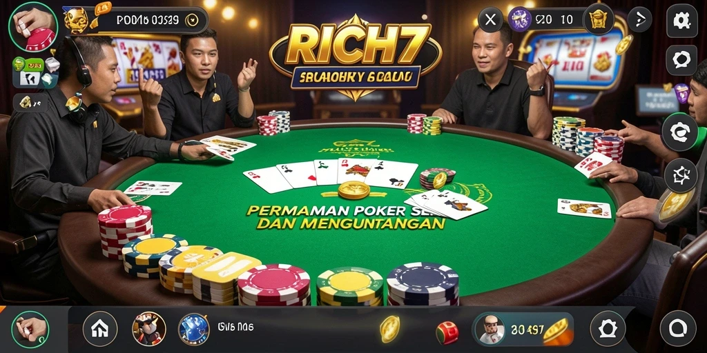 Tampilan menarik dari gameplay RICH7 dalam pertandingan Poker.
