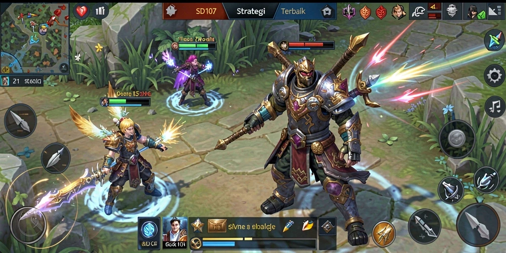Screenshot gameplay dari SD107 menampilkan strategi pertahanan dan serangan.