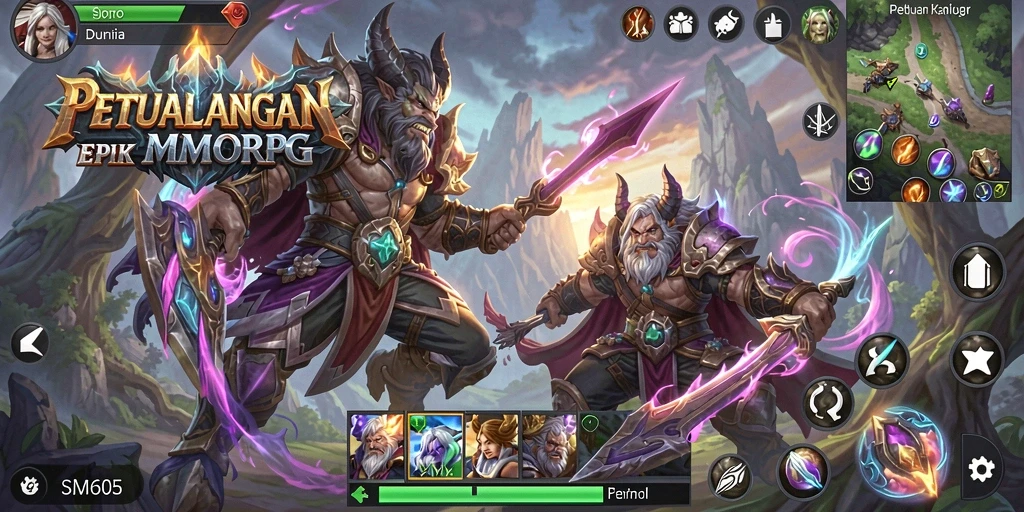 Screenshot gameplay SM605 menunjukkan aksi seru di dunia MMORPG.