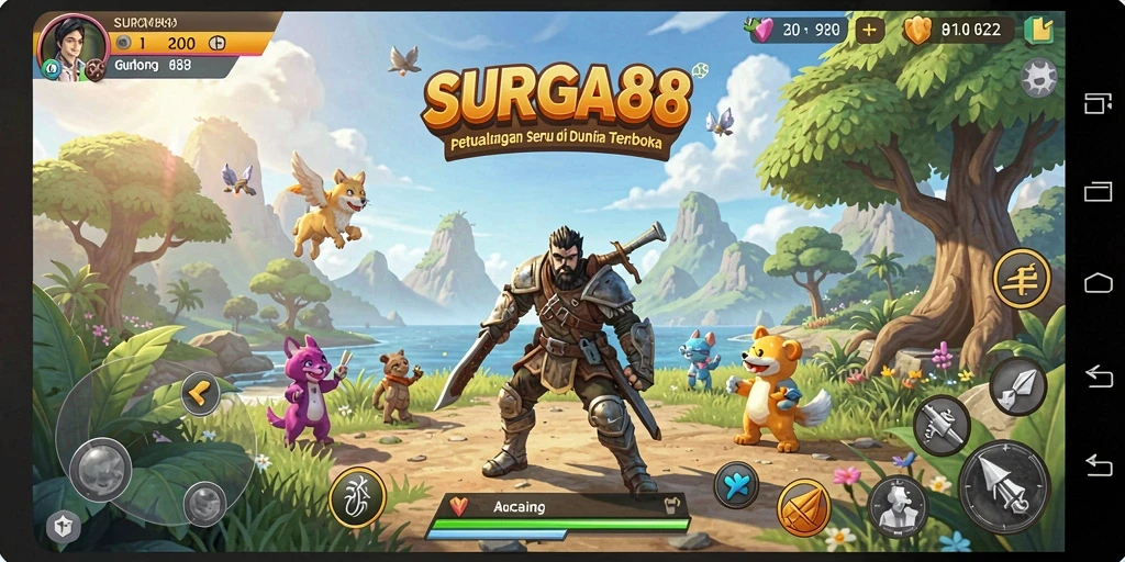 Tangkapan layar SURGA88 menampilkan panorama menakjubkan dalam gameplay Open World.