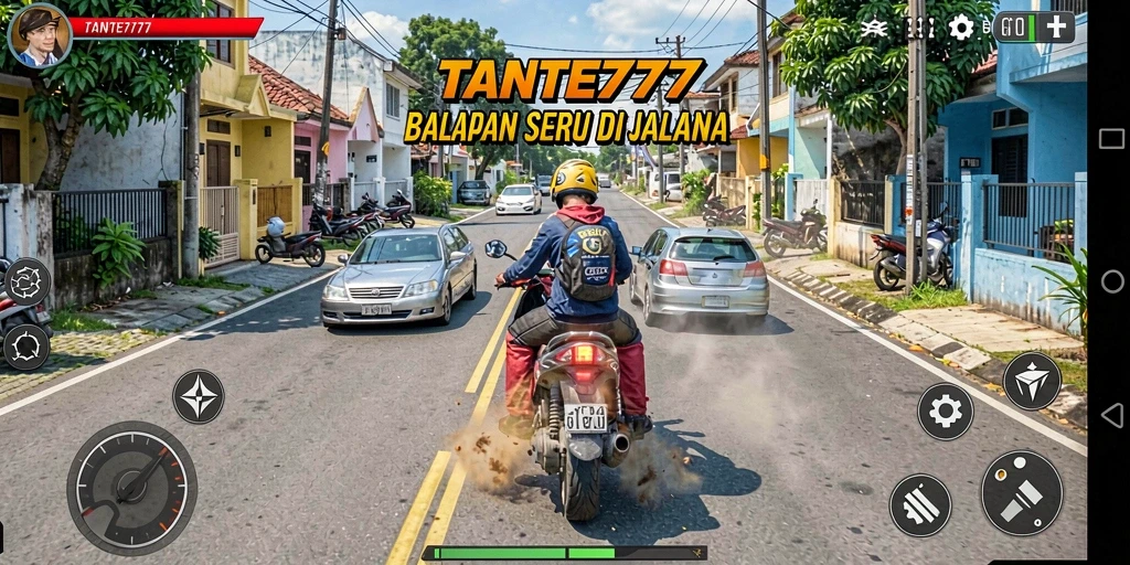 Tangkapan layar permainan TANTE777 menampilkan aksi balapan mendebarkan.