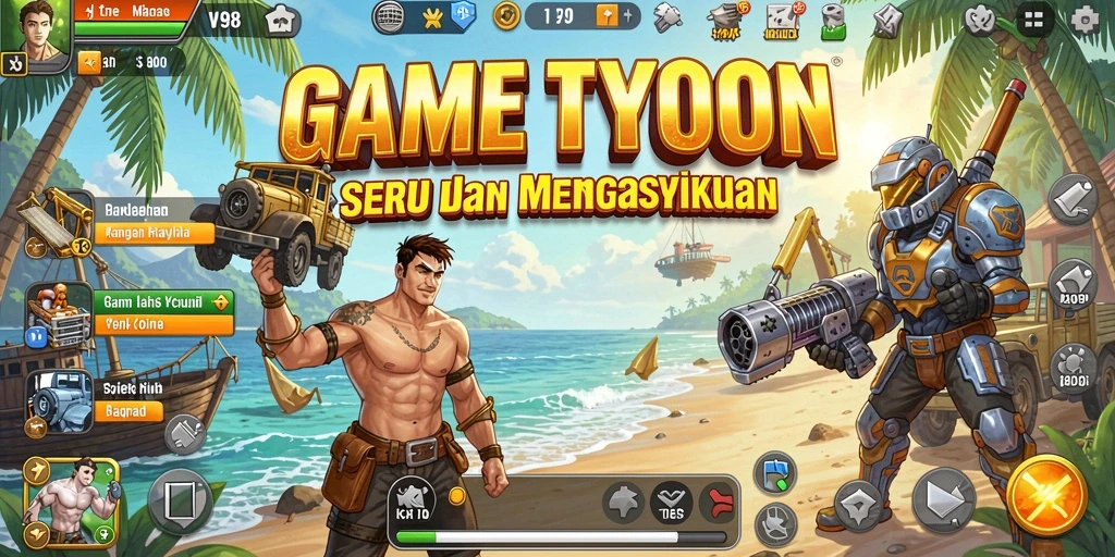 Tampilan gameplay V98 yang menarik dalam genre Tycoon.